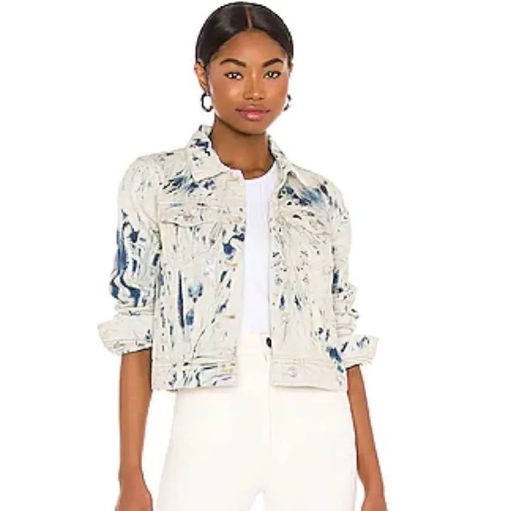 FREE PEOPLE RUMORS JONES TIE DYE BLUE DENIM JACKET